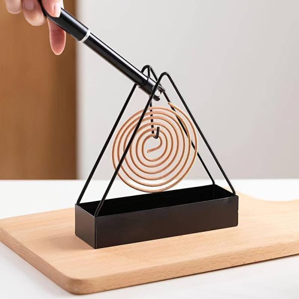 1 Pcs Simple Triangle-shaped Iron Mosquito Coil Holder Creative Hanging Or Standing Incense Burner Only Black