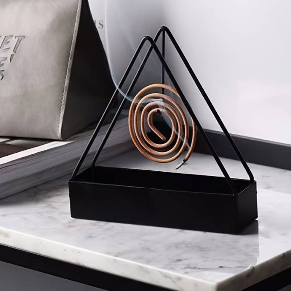 1 Pcs Simple Triangle-shaped Iron Mosquito Coil Holder Creative Hanging Or Standing Incense Burner Only Black