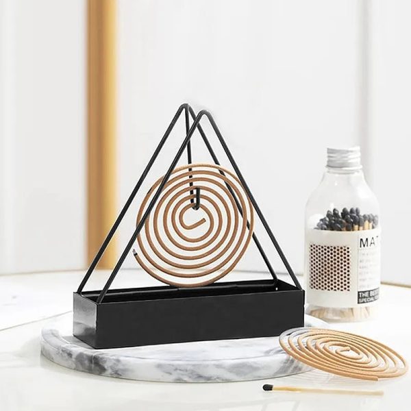 1 Pcs Simple Triangle-shaped Iron Mosquito Coil Holder Creative Hanging Or Standing Incense Burner Only Black