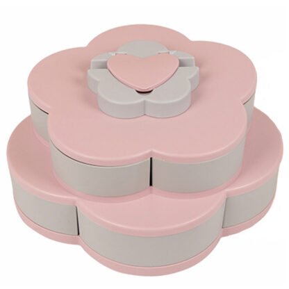 Snack Serving Tray, Double-deck Petal Rotating Dried Fruit Plate Snacks Storage Tray With Phone Holder