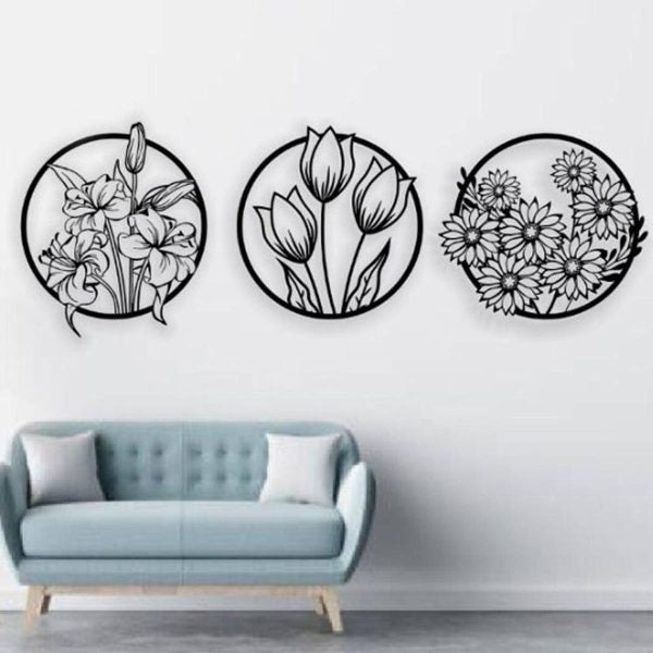 (3 Pcs Set )3d Floral Abstract Wooden Wall Art & Home Decoration / Item Home Décor Home Room & Wall Decor Wall Art