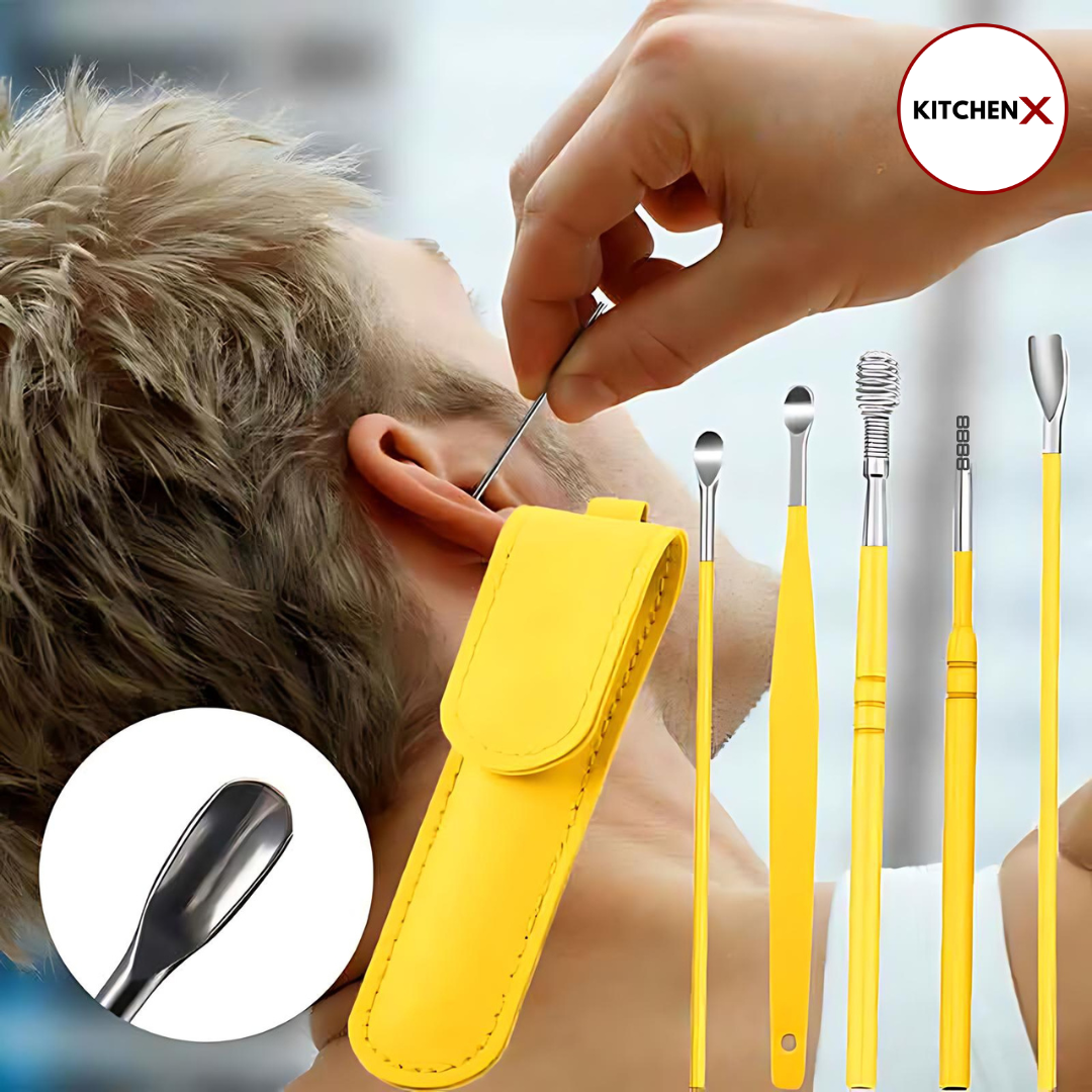 2 Set of 6 Pcs Ear Pick With Storage Bag Dig Ear Wax Remover Cleaner Care Portable Travel Kit Cleaner Spoon