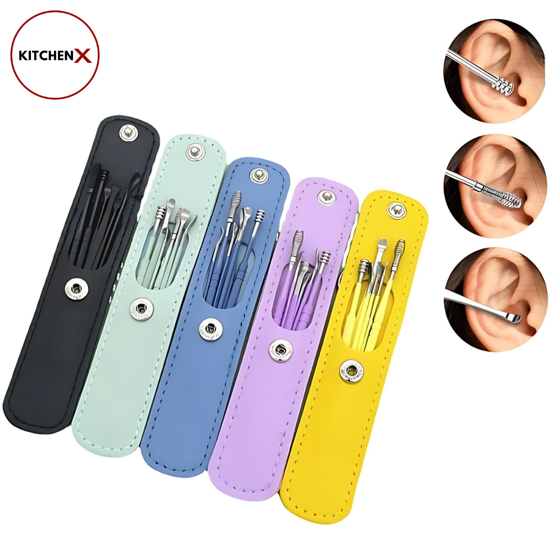 2 Set of 6 Pcs Ear Pick With Storage Bag Dig Ear Wax Remover Cleaner Care Portable Travel Kit Cleaner Spoon