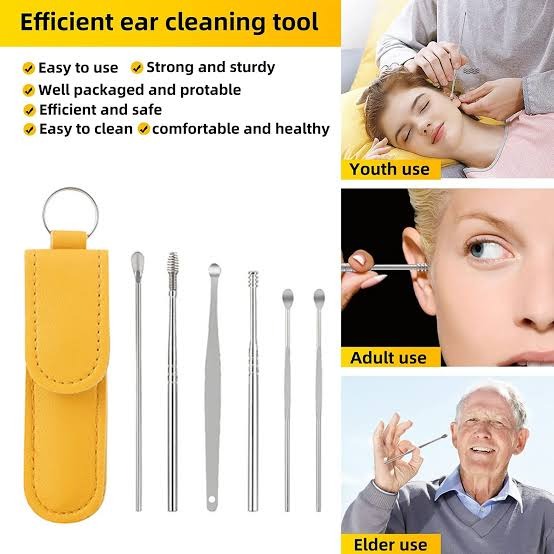 2 Set of 6 Pcs Ear Pick With Storage Bag Dig Ear Wax Remover Cleaner Care Portable Travel Kit Cleaner Spoon