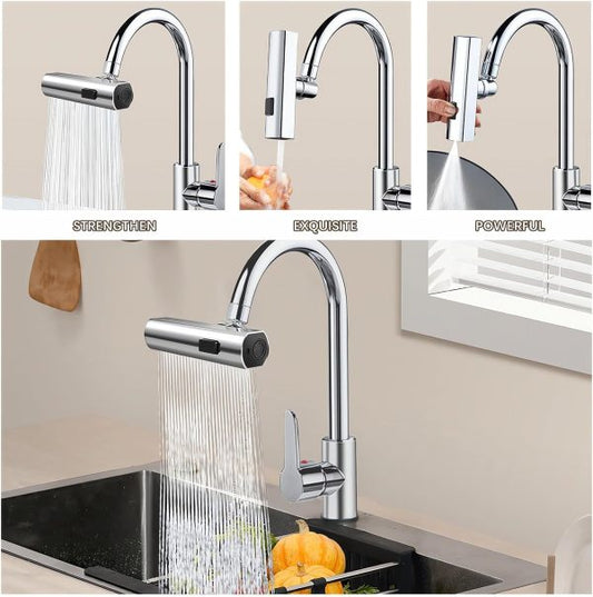 Multifunctional Kitchen Sink Waterfall Faucet Pressurized Shower Bubbler Splash-proof 4 Modes Spout Bathroom Basin Tap Extender Adapter