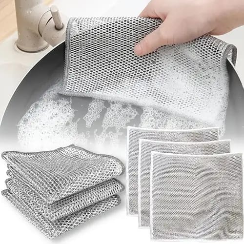 (Pack of 4) Dish Washing Cleaning Cloth | Wire Dish Washing Rugs For Wet And Dry, Metal Wire Dish Towels For Kitchen, Dishes