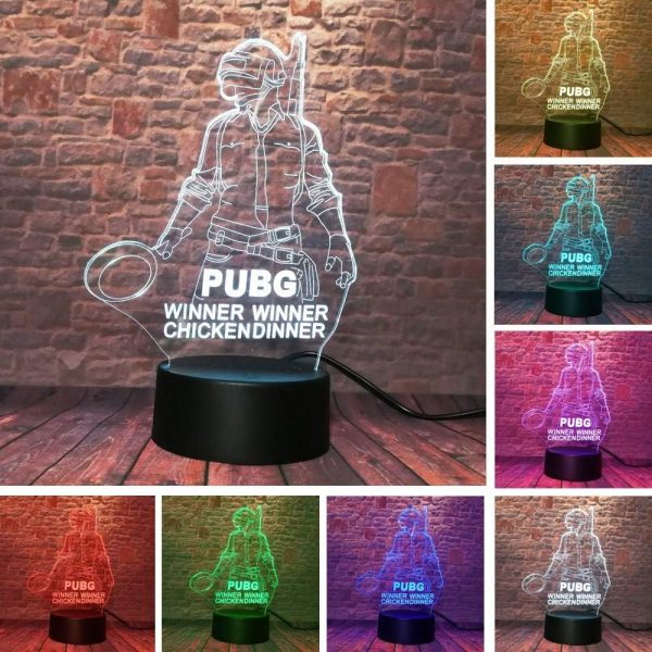 Pubg 3d Led Night Light – Winner Winner Chicken Dinner Themed Gaming Lamp